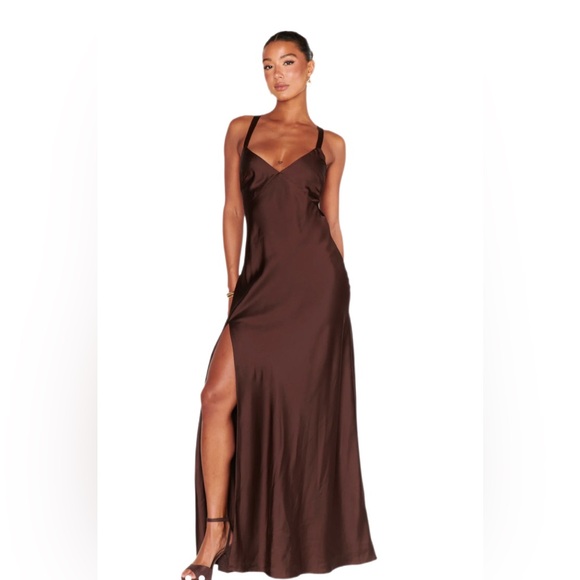 Show Me Your MuMu Dresses & Skirts - Show Me Your Mumu Anderson Chocolate Satin Maxi Dress XXL NWOT